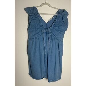 Anthropologie Endless Rose Denim Western Puff Sleeve Babydoll Mini Dress Size XL